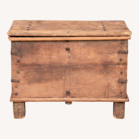 Antique Oak Chest 19th Century Iron Hardware 