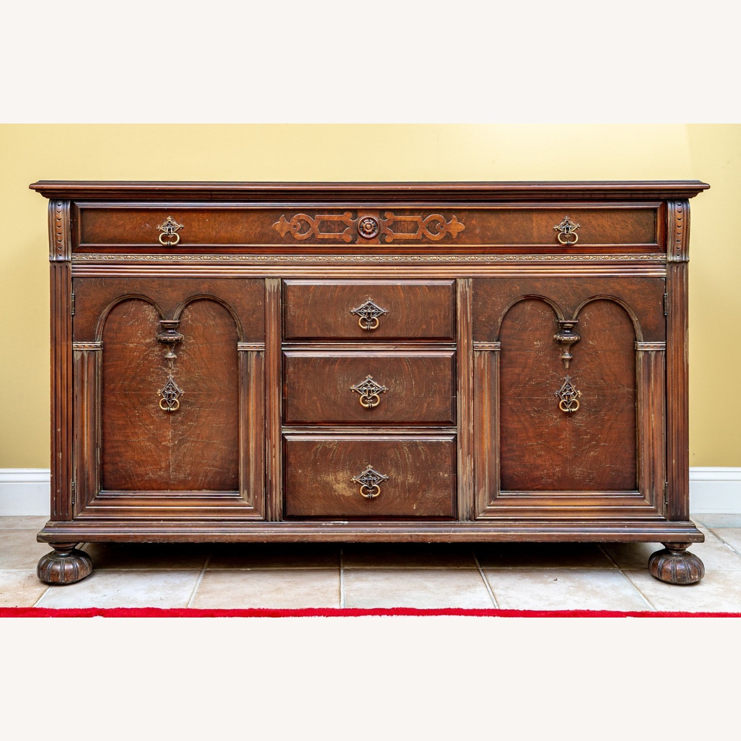 Carved Walnut Victorian Tudor Sideboard  - image-1