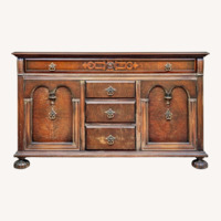 Carved Walnut Victorian Tudor Sideboard 