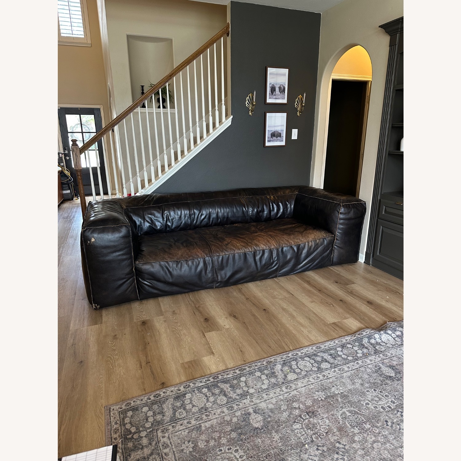 Restoration Hardware Fulham Leather Sofa - image-3