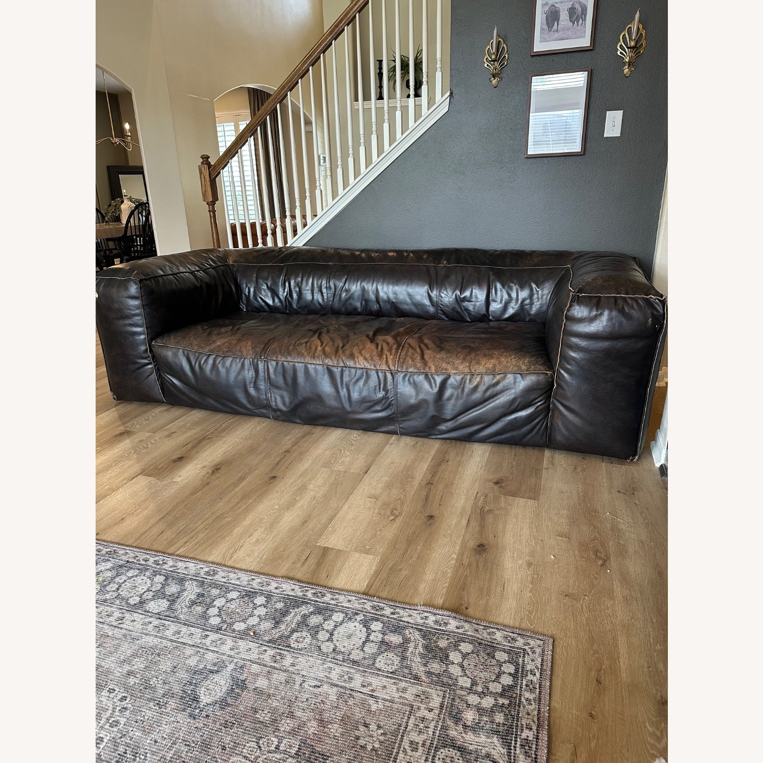 Restoration Hardware Fulham Leather Sofa - image-2