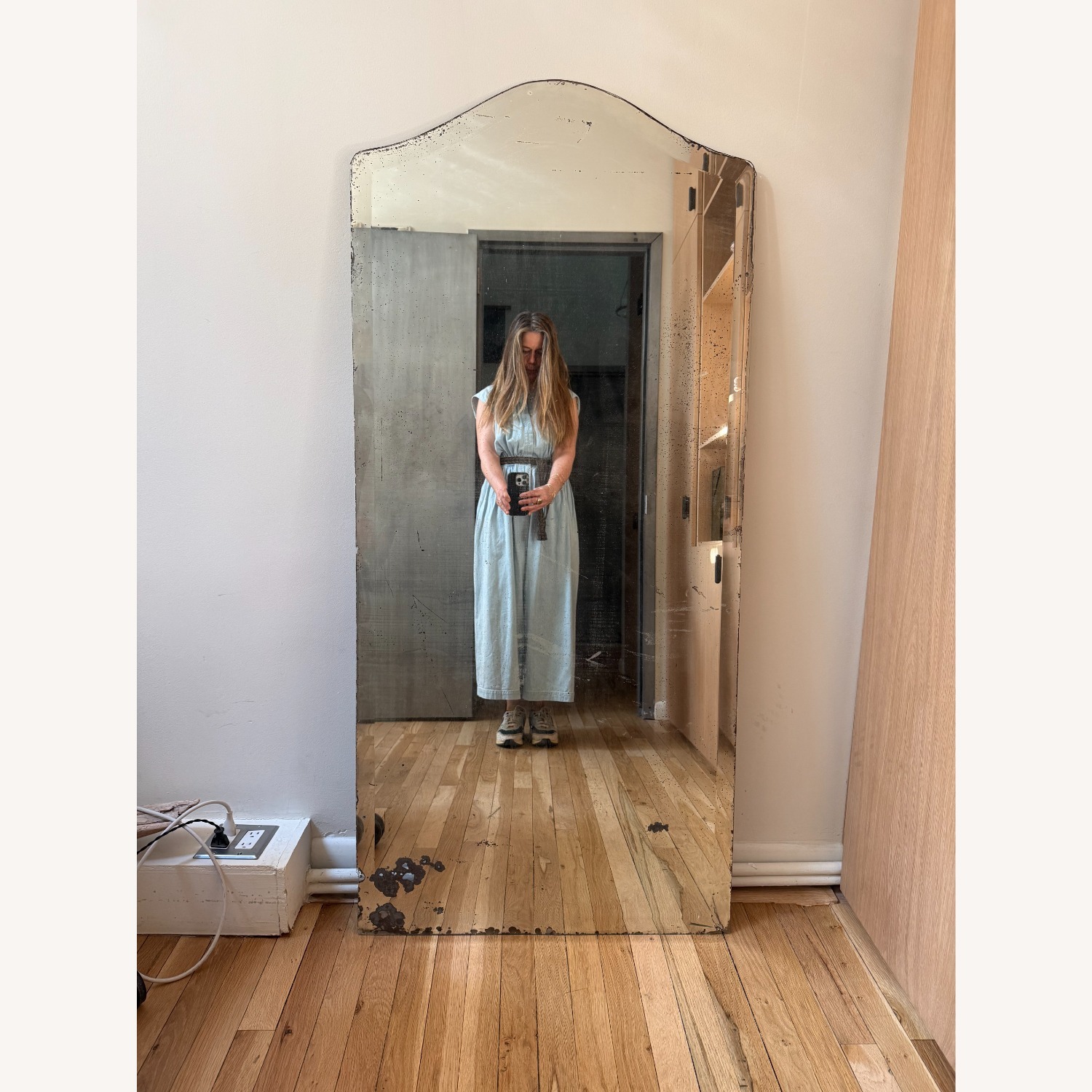 Vintage French Arched Floor Mirror | Foxed Glass - image-1