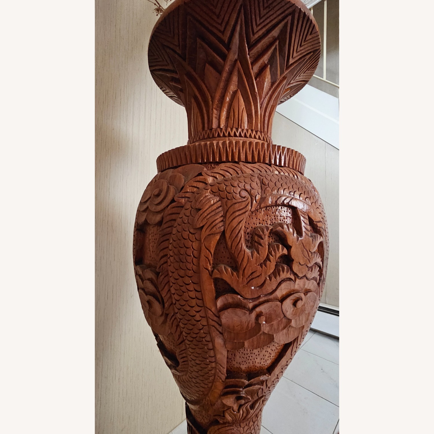 Vintage Hand Carved Wood Vase - image-8