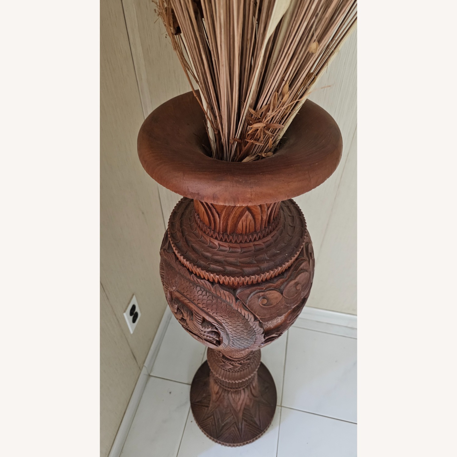 Vintage Hand Carved Wood Vase - image-5