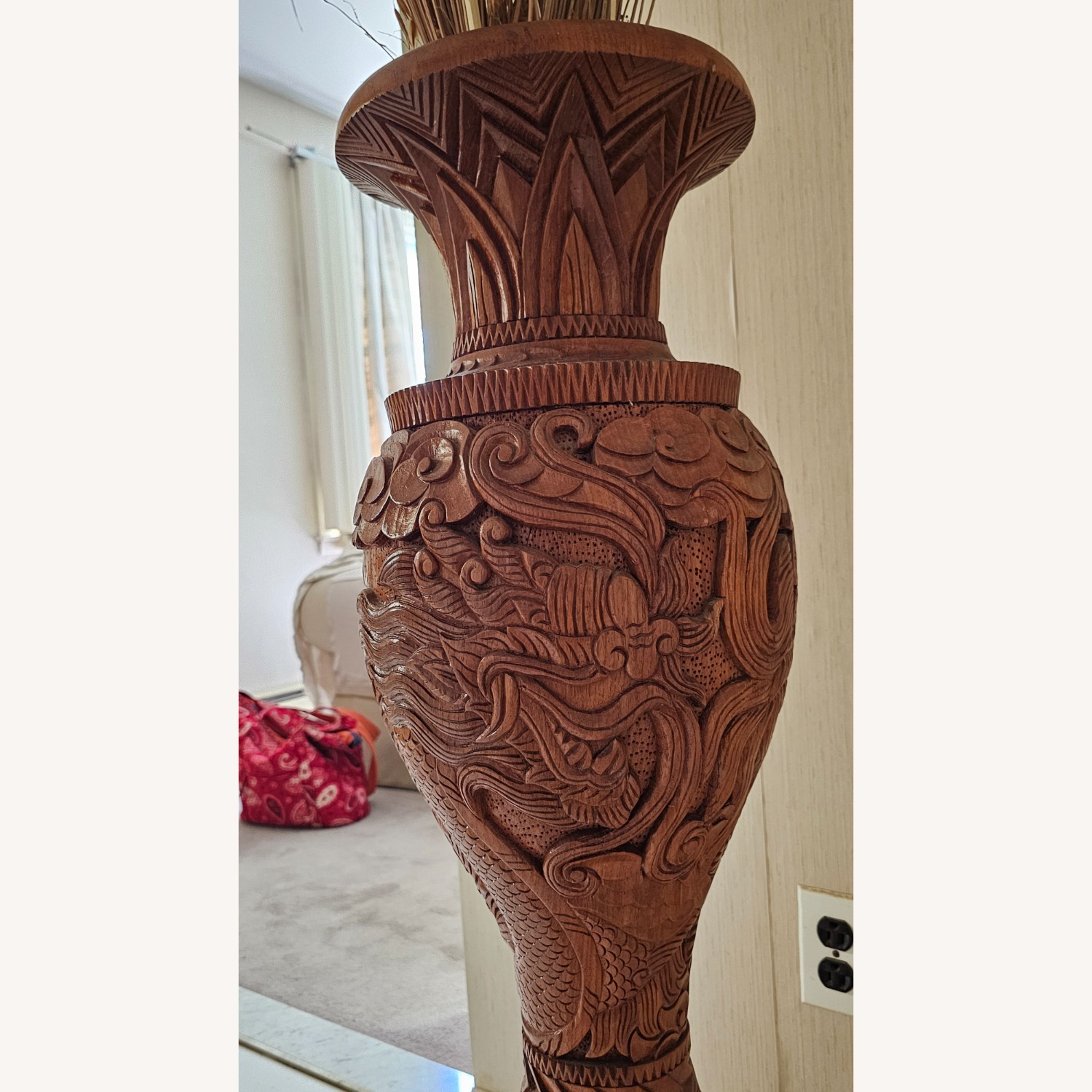 Vintage Hand Carved Wood Vase - image-9