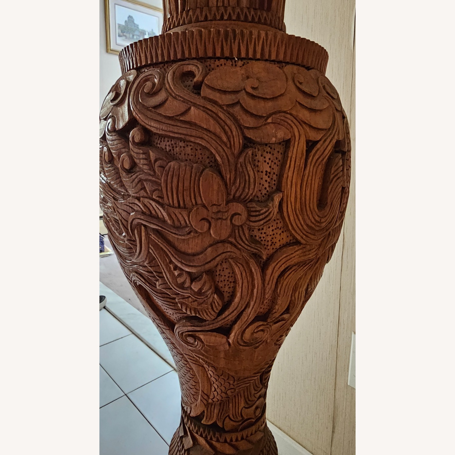 Vintage Hand Carved Wood Vase - image-7
