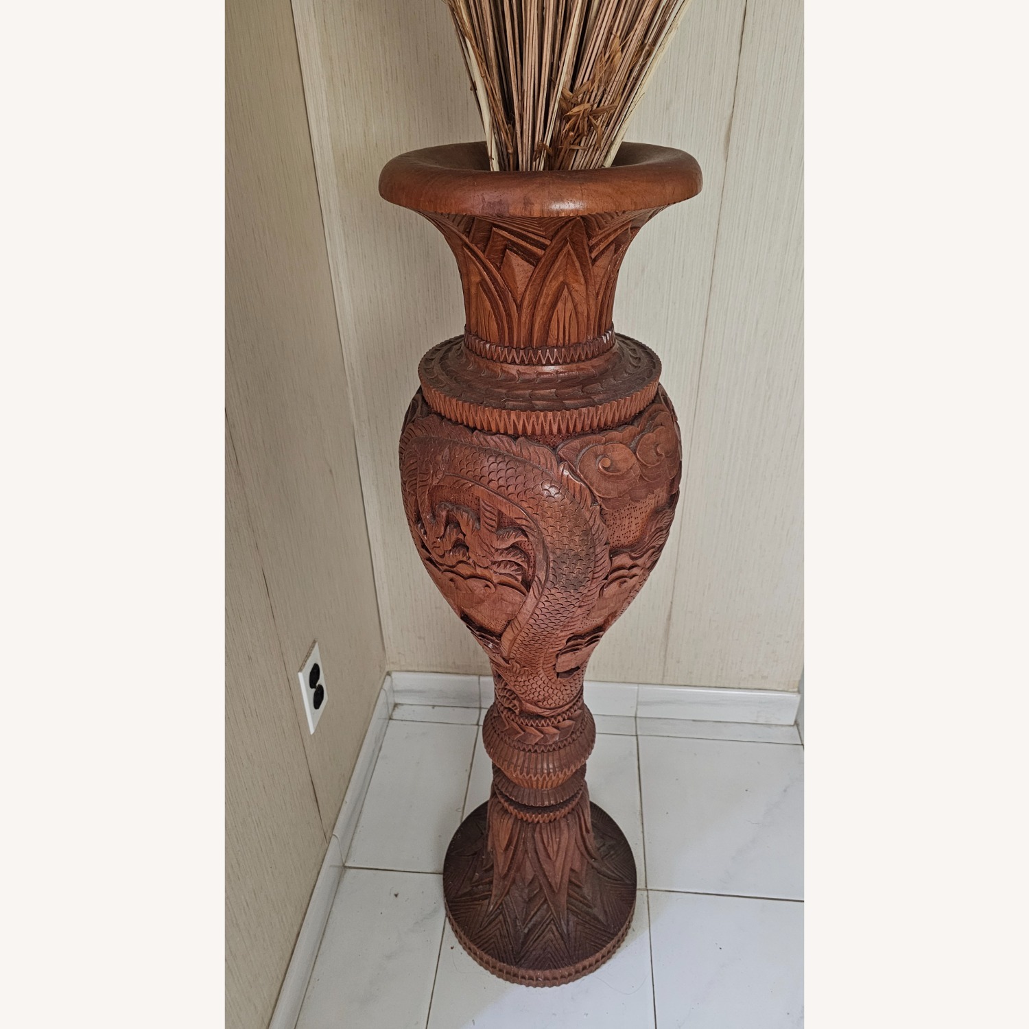 Vintage Hand Carved Wood Vase - image-2
