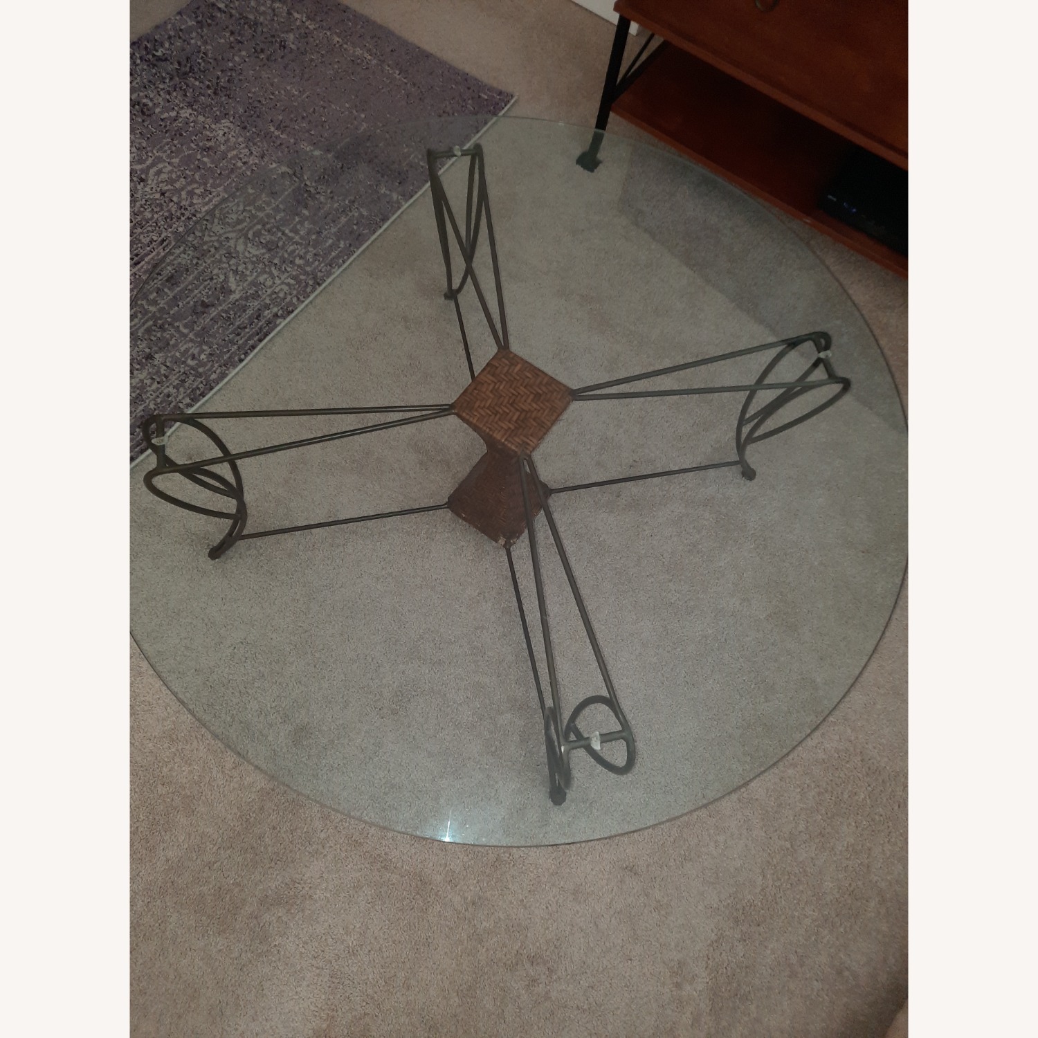 Glass Top with Iron/Wicker Base Coffee Table - image-1