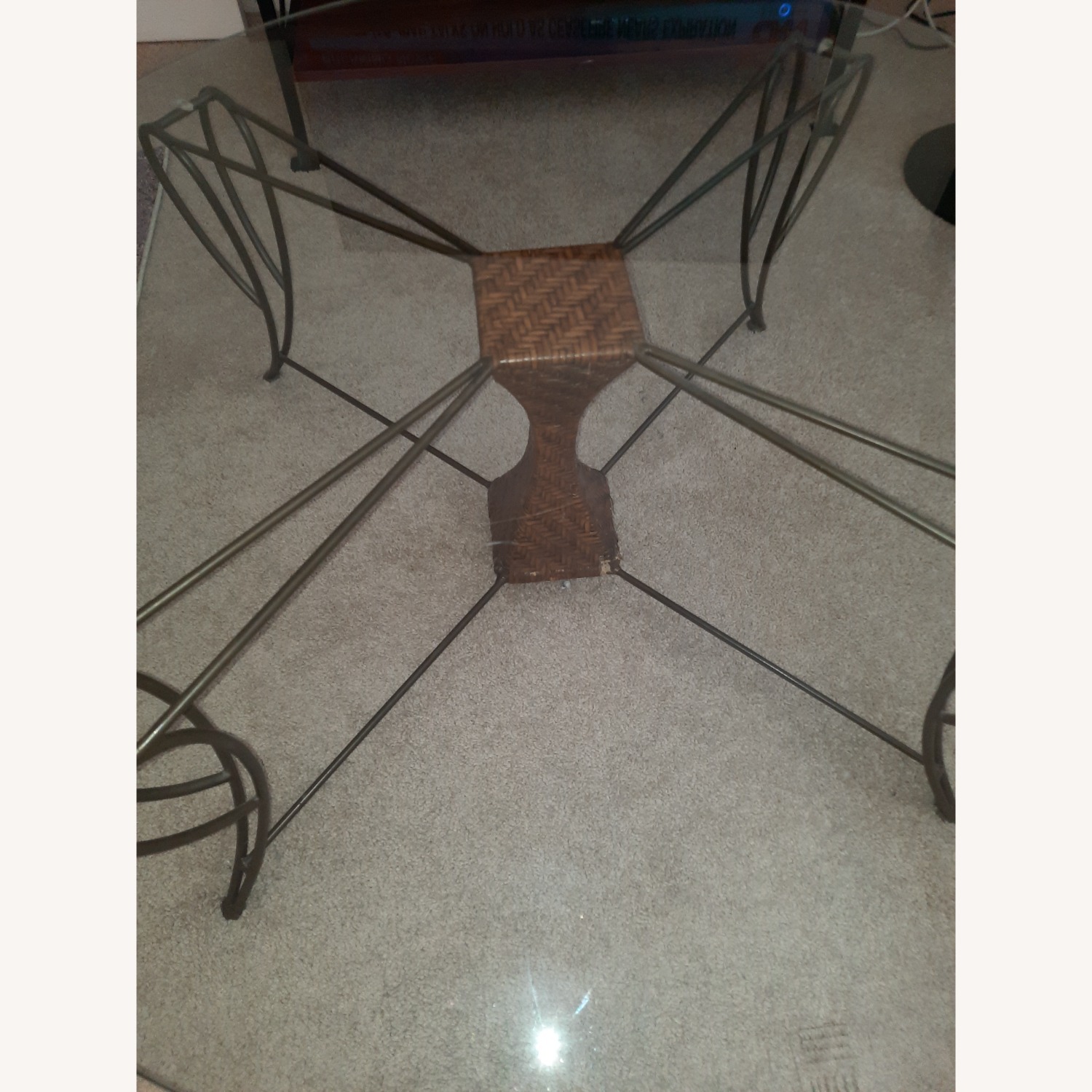 Glass Top with Iron/Wicker Base Coffee Table - image-2