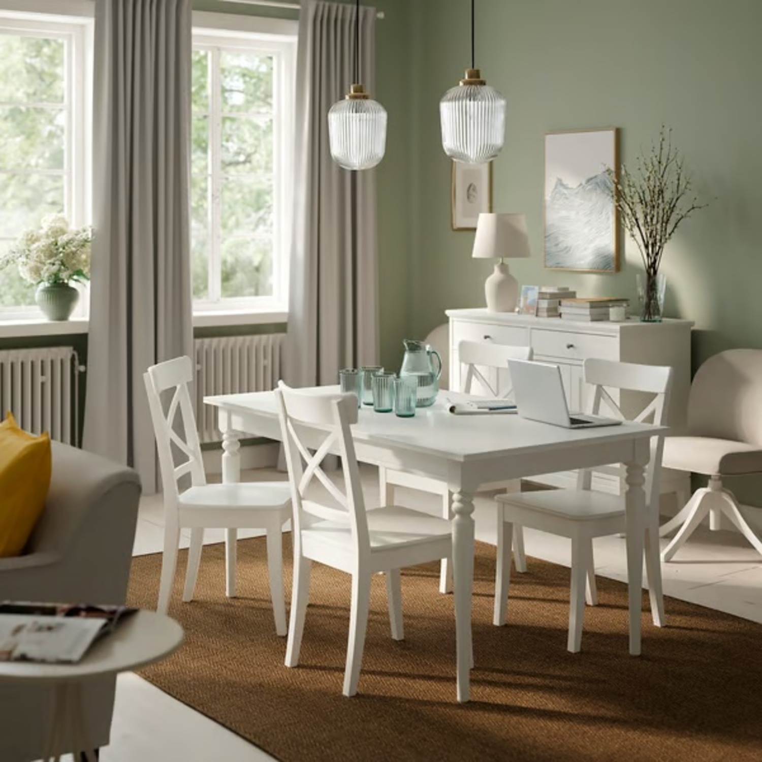 IKEA ROSENTORP White Wood Dining Set + 6 Chairs - image-5