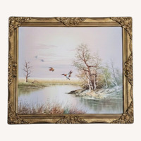 Ducks Over a Lake Painting