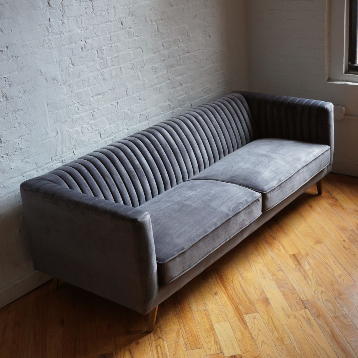 Dark Gray Velvet 3+ Seater Sofa - image-2