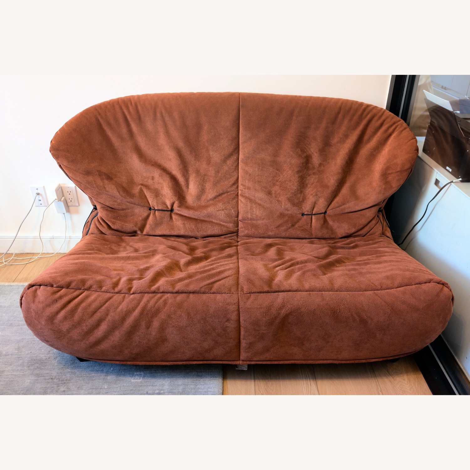 Ligne Roset Orange Suede Loveseat - image-3