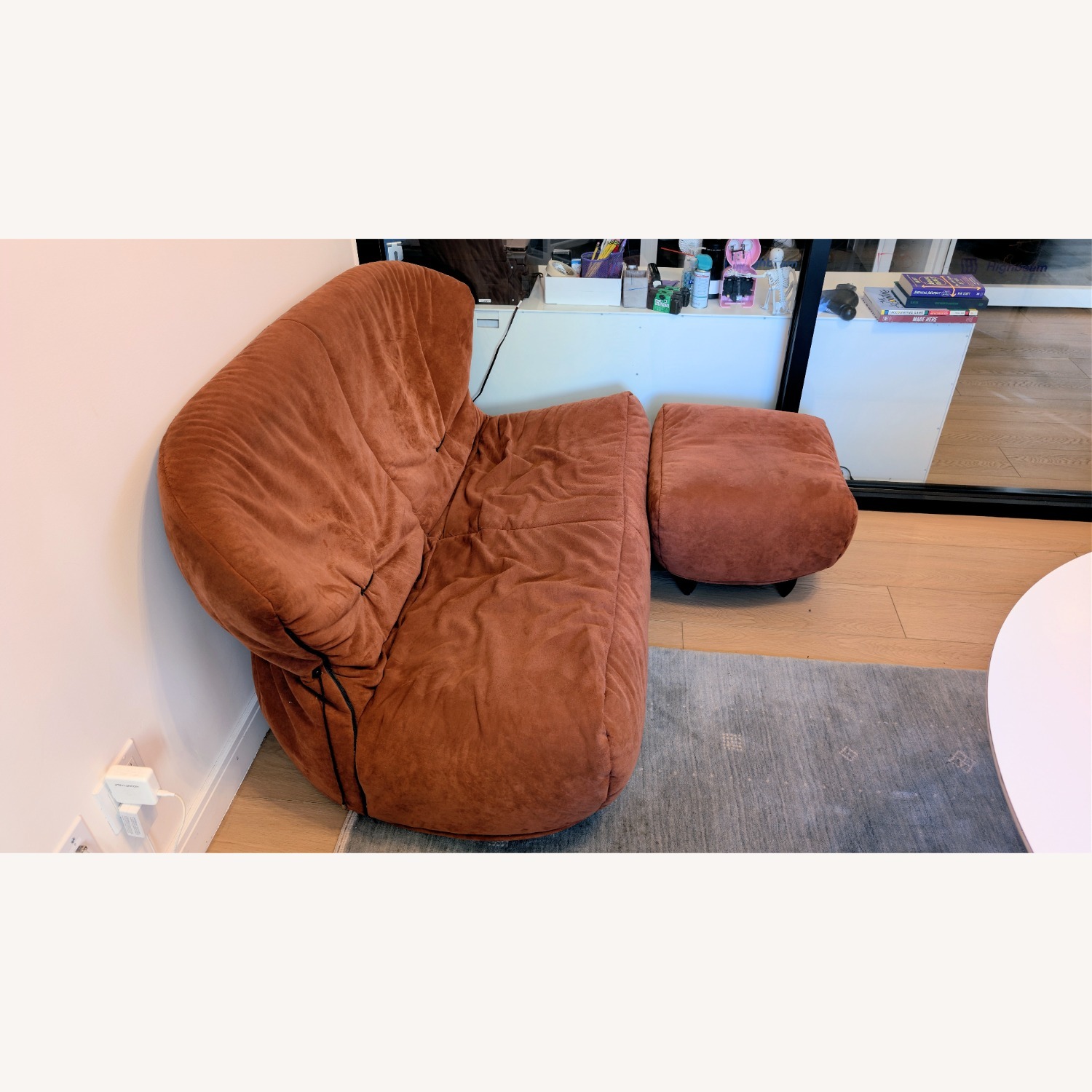 Ligne Roset Orange Suede Loveseat - image-2