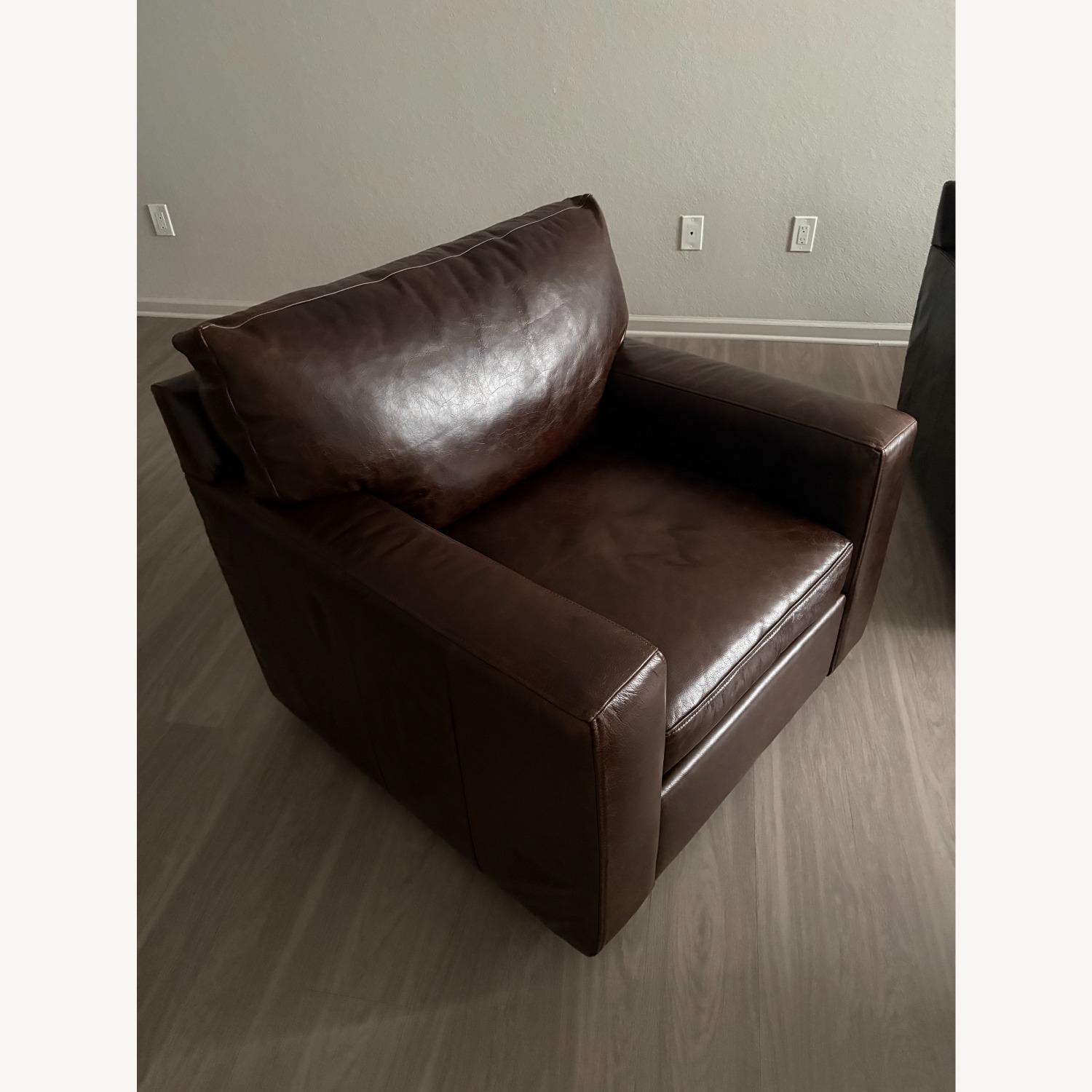 Dark Brown Leather Swivel Armchair - image-2