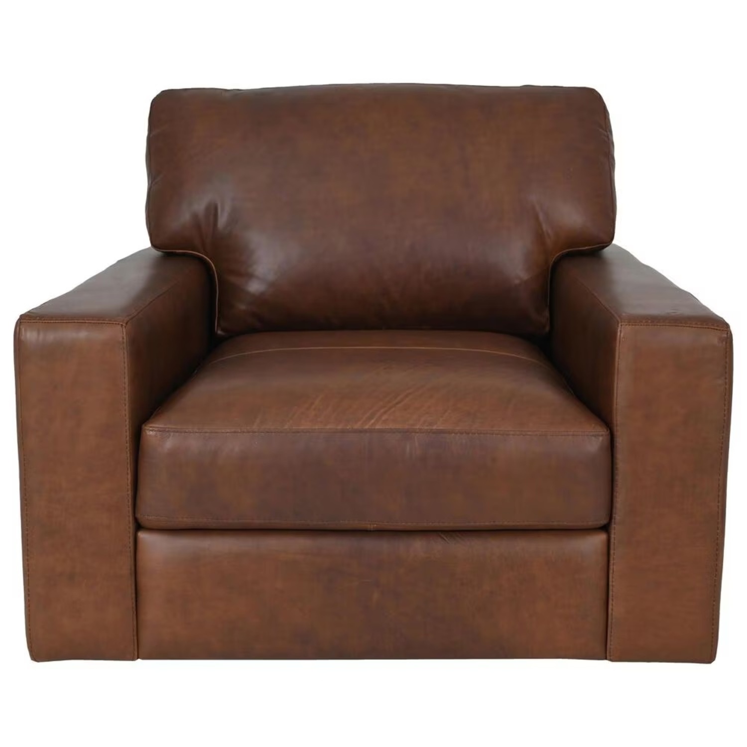 Dark Brown Leather Swivel Armchair - image-5