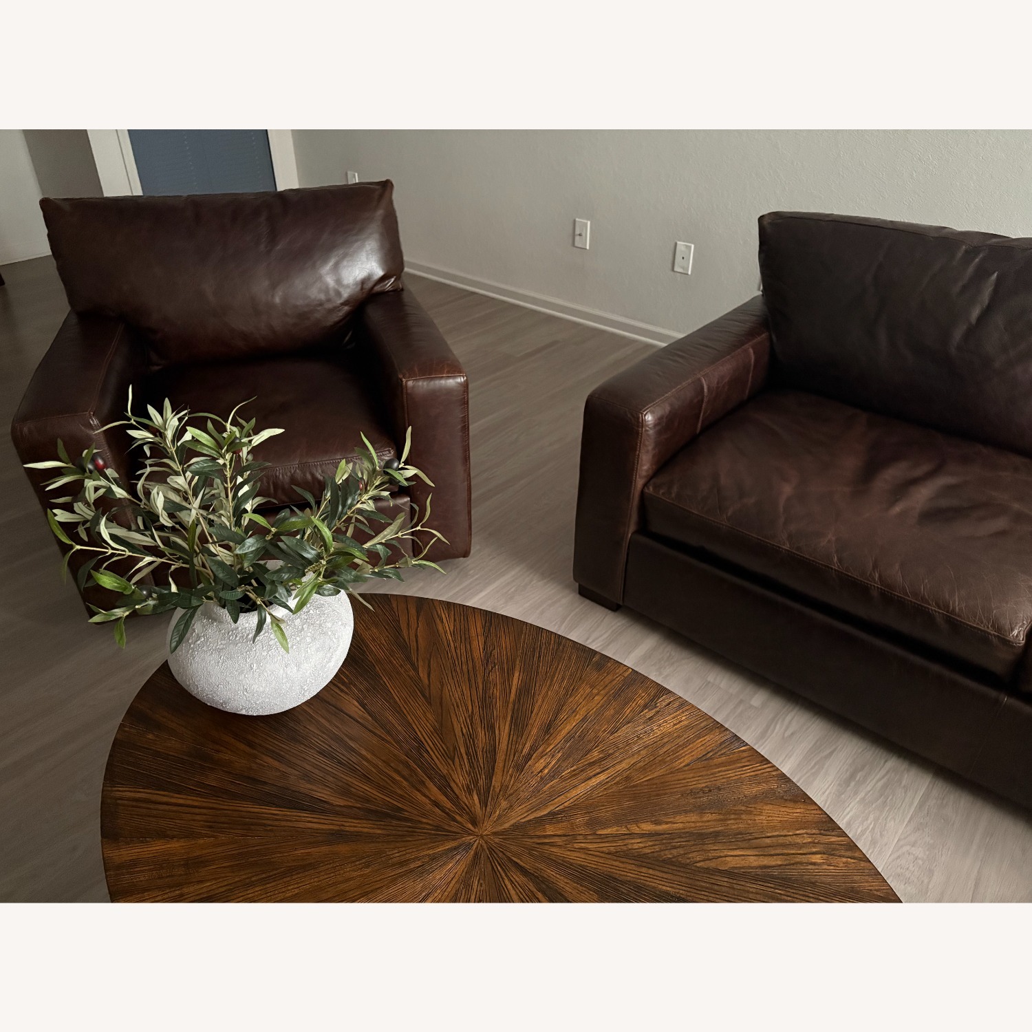 Dark Brown Leather Swivel Armchair - image-3