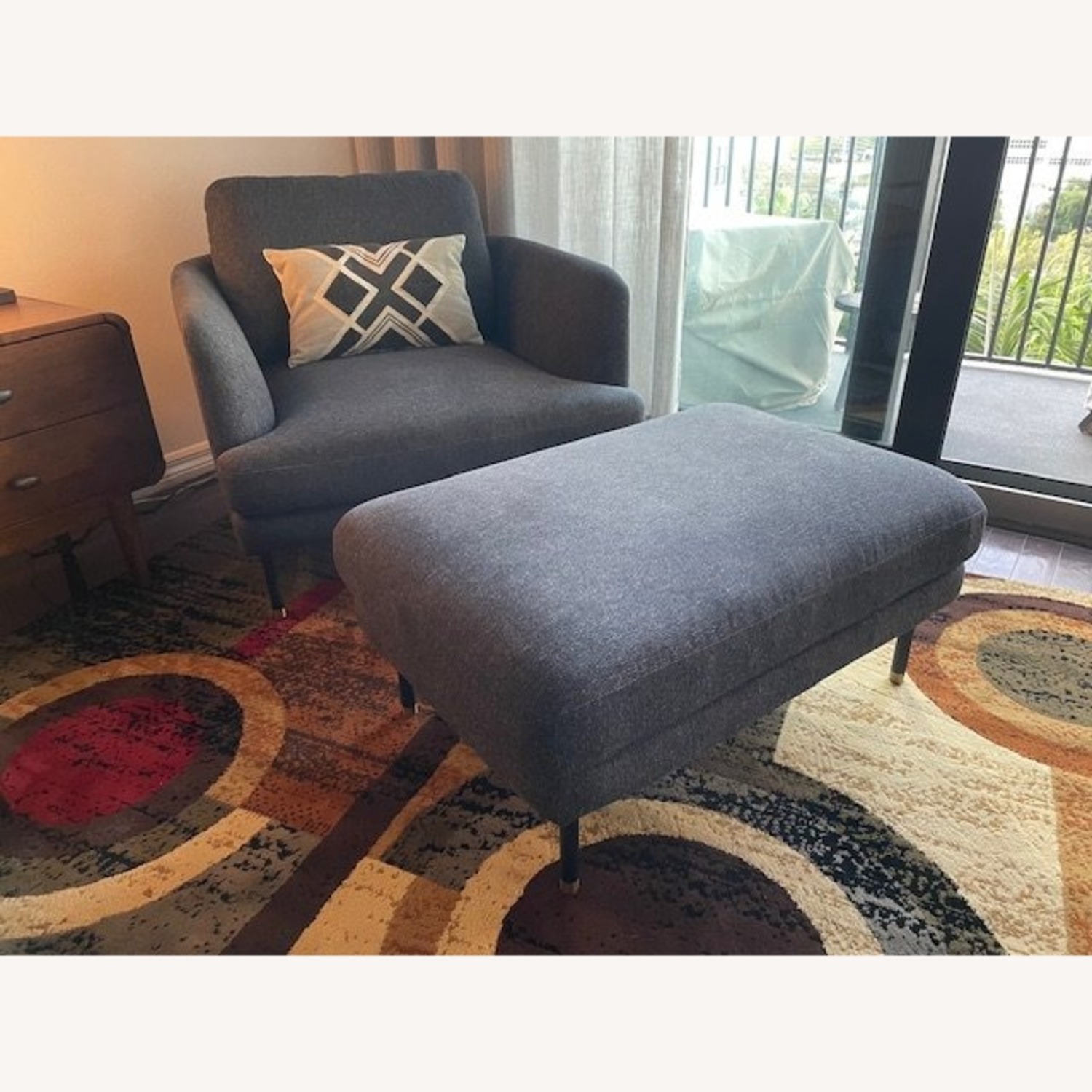 Castlery Pebble Grey Arm Chair with Ottoman - image-1