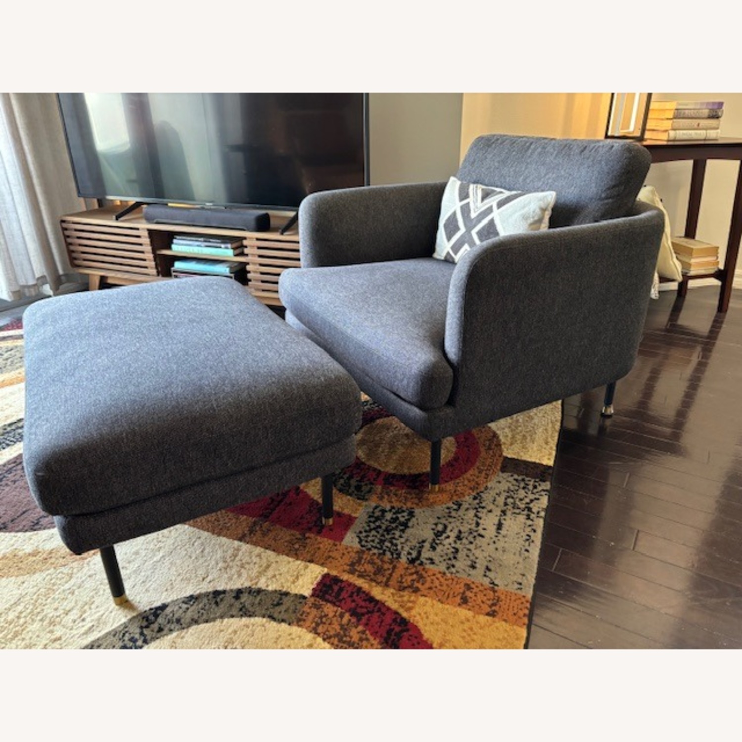 Castlery Pebble Grey Arm Chair with Ottoman - image-2