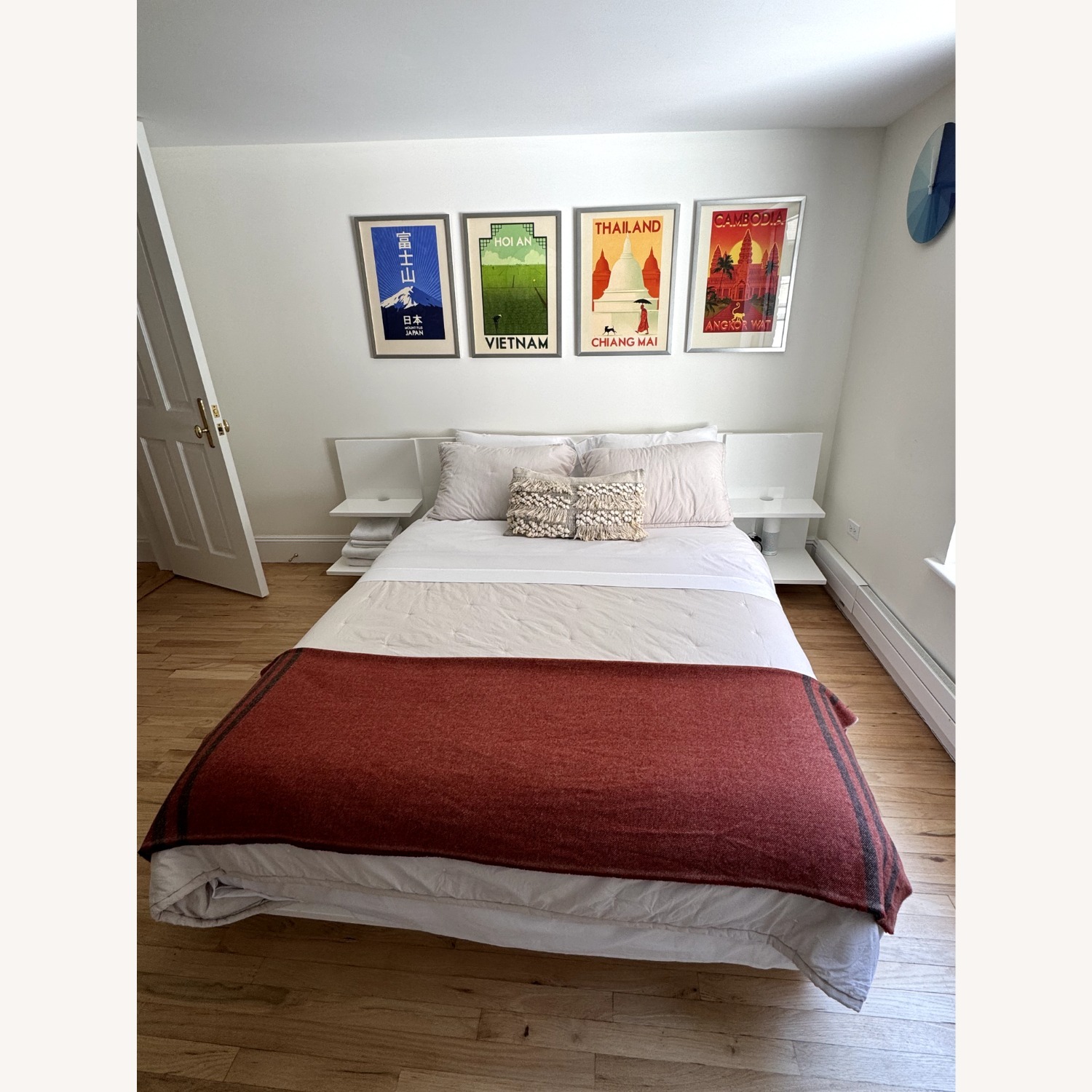 CB2 White Andes Platform Queen Bed with Nightstands - image-1