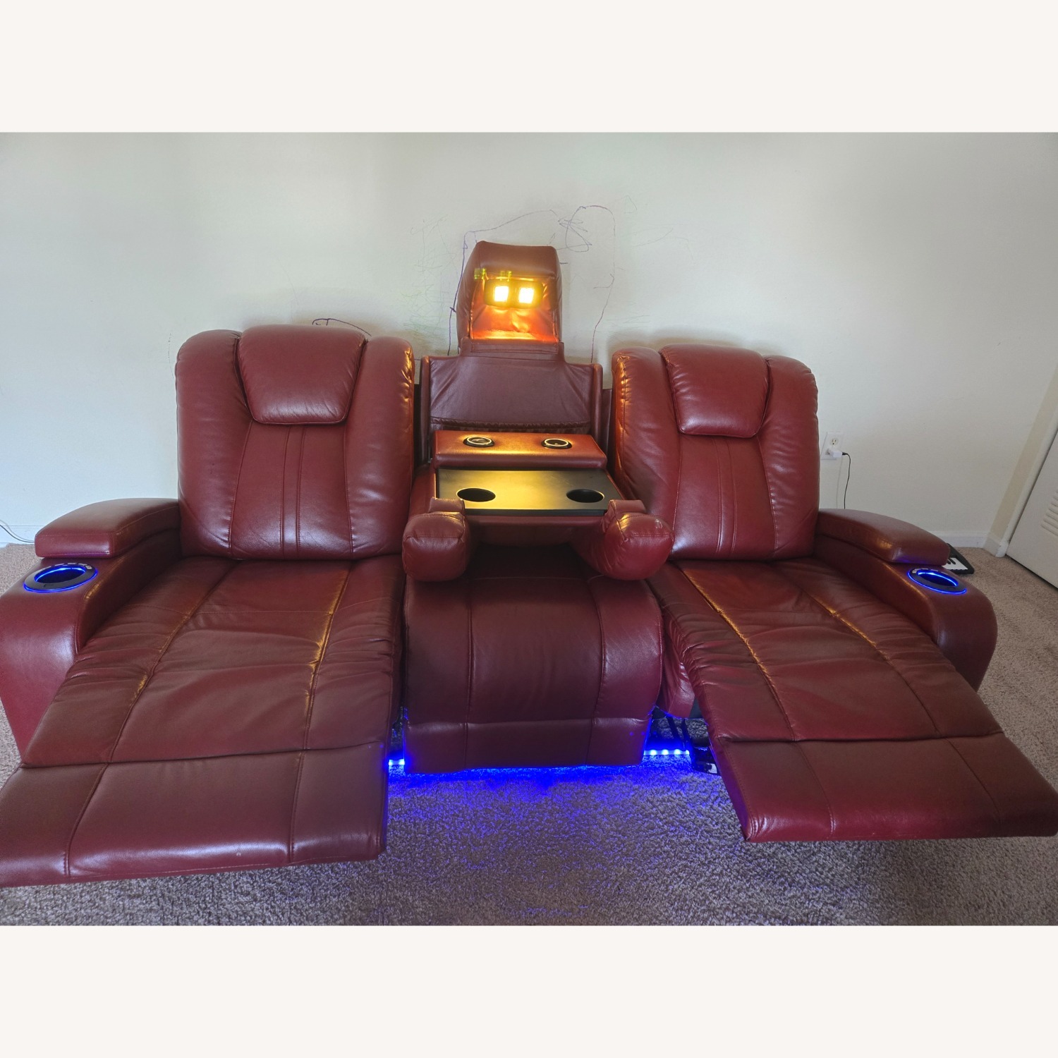 Rooms To Go Red Leather 3+ Seater Sofa - image-3