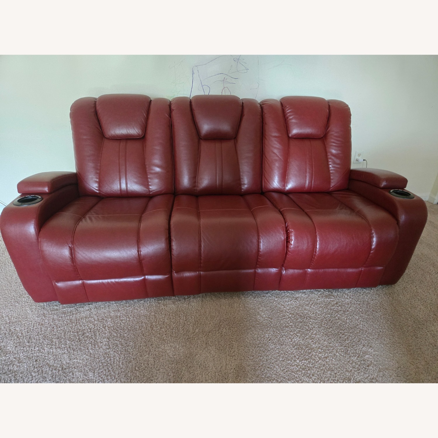 Rooms To Go Red Leather 3+ Seater Sofa - image-1