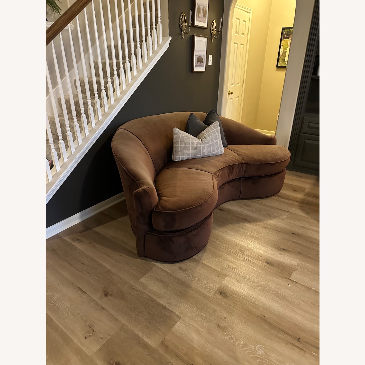 Swaim Inc. Dark Brown Fabric 3+ Seater Sofa - image-8