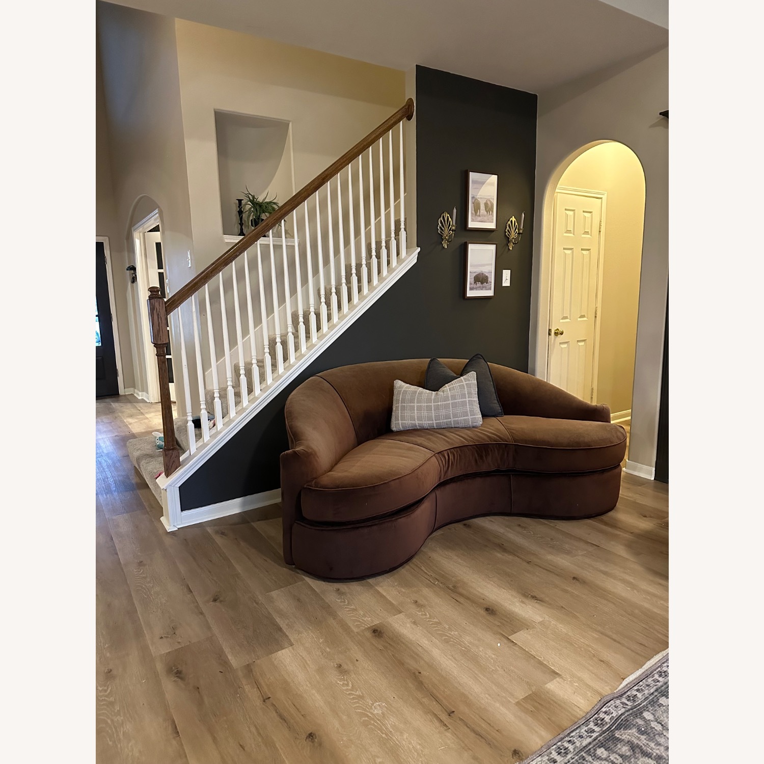 Swaim Inc. Dark Brown Fabric 3+ Seater Sofa - image-2