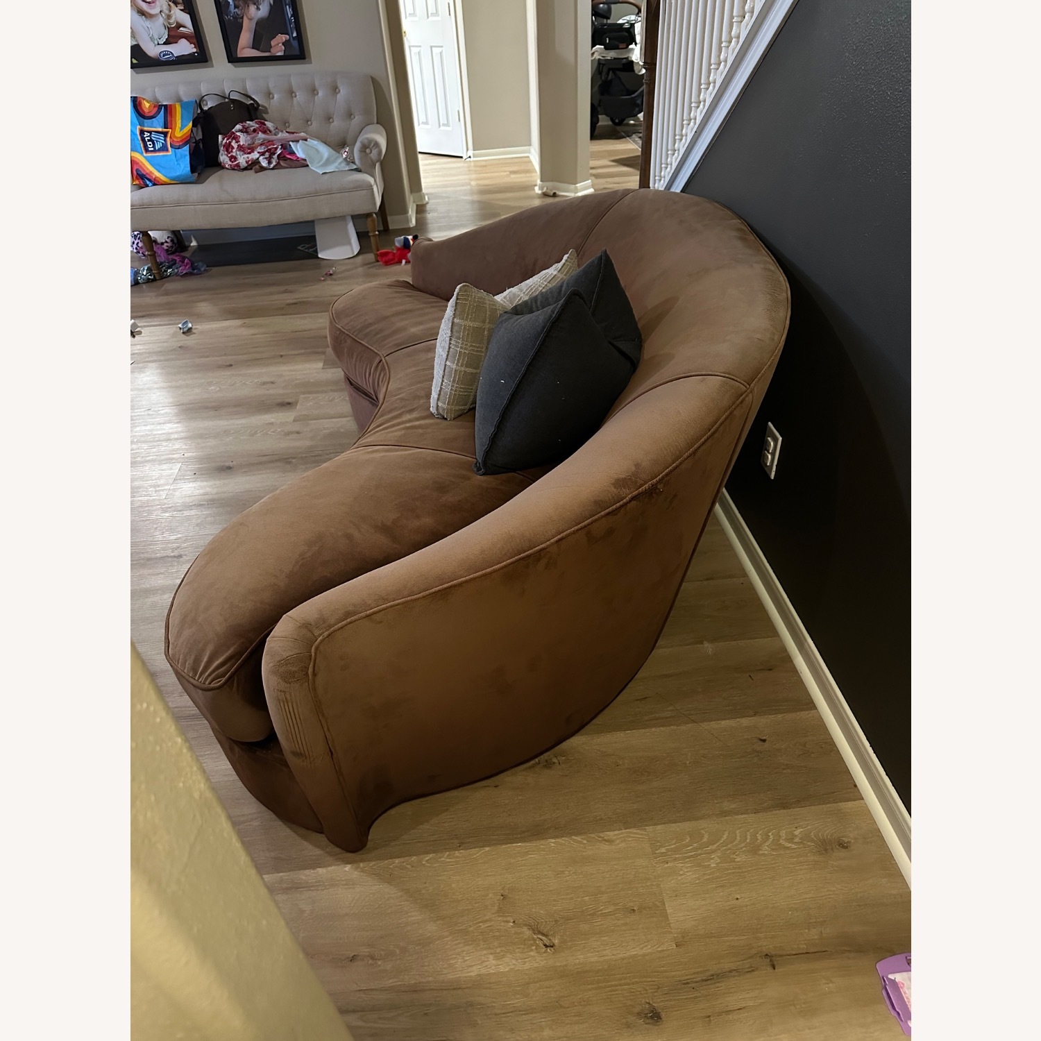 Swaim Inc. Dark Brown Fabric 3+ Seater Sofa - image-6