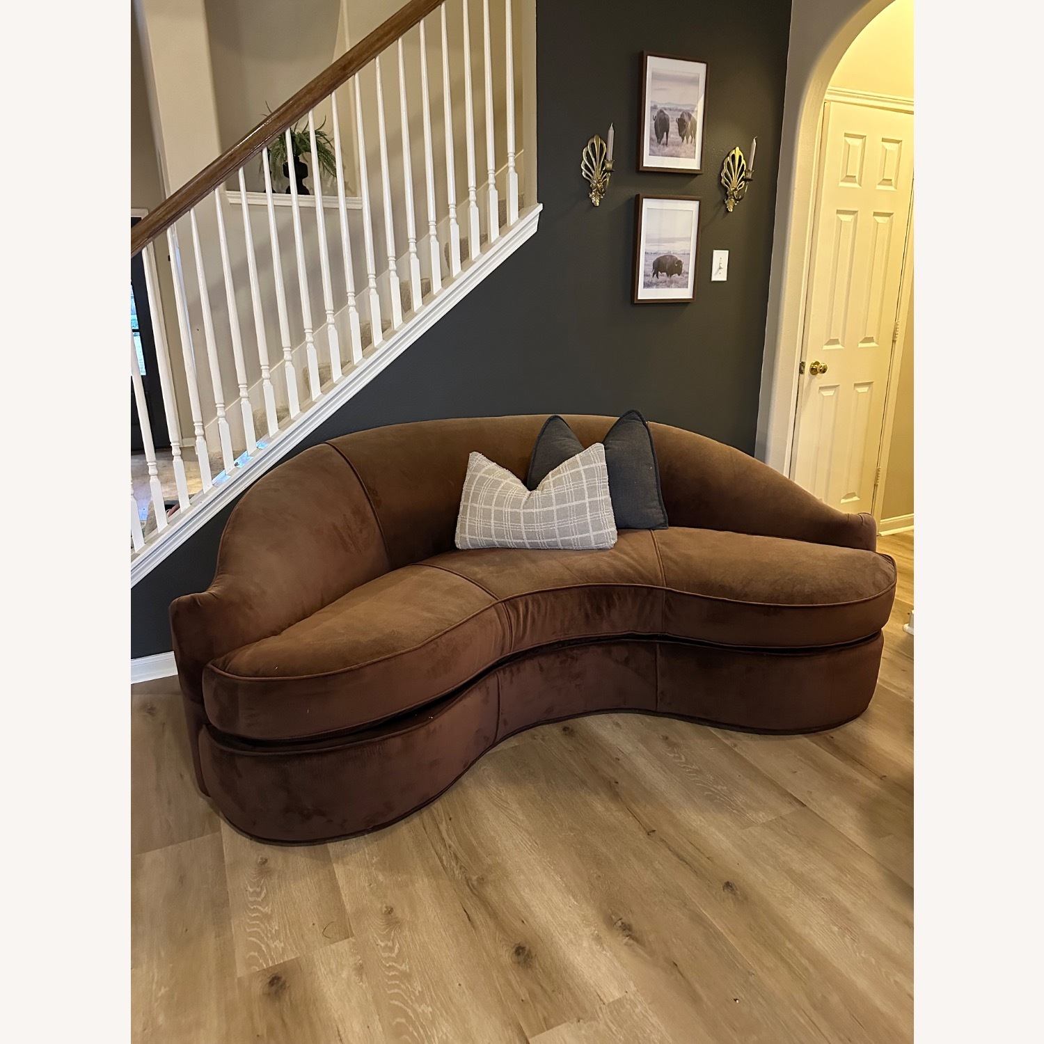 Swaim Inc. Dark Brown Fabric 3+ Seater Sofa - image-7