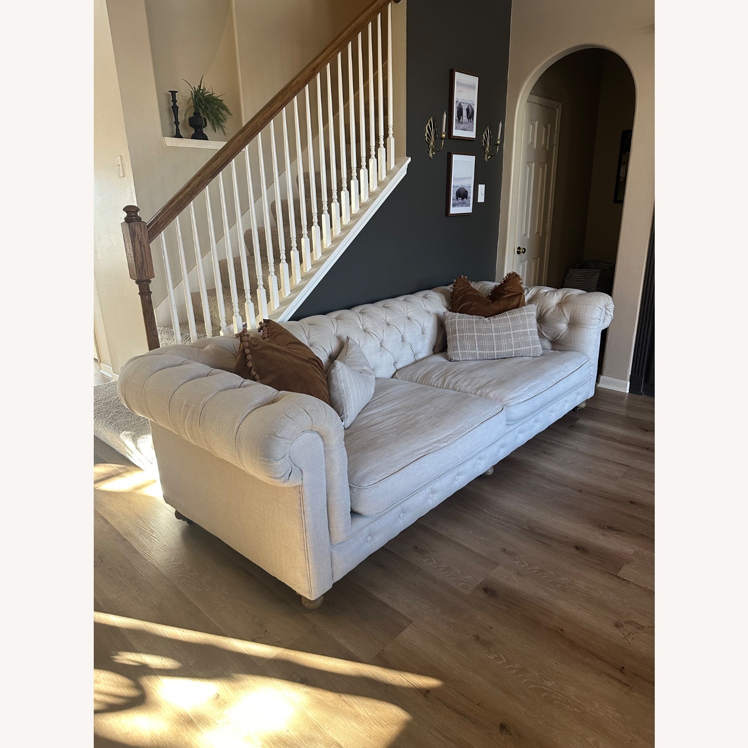 Restoration Hardware Belgian Linen Kensington Sofa - image-9