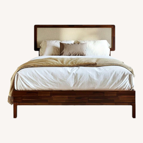 Used Solid Wood & Rattan Queen Bedframe for sale on AptDeco