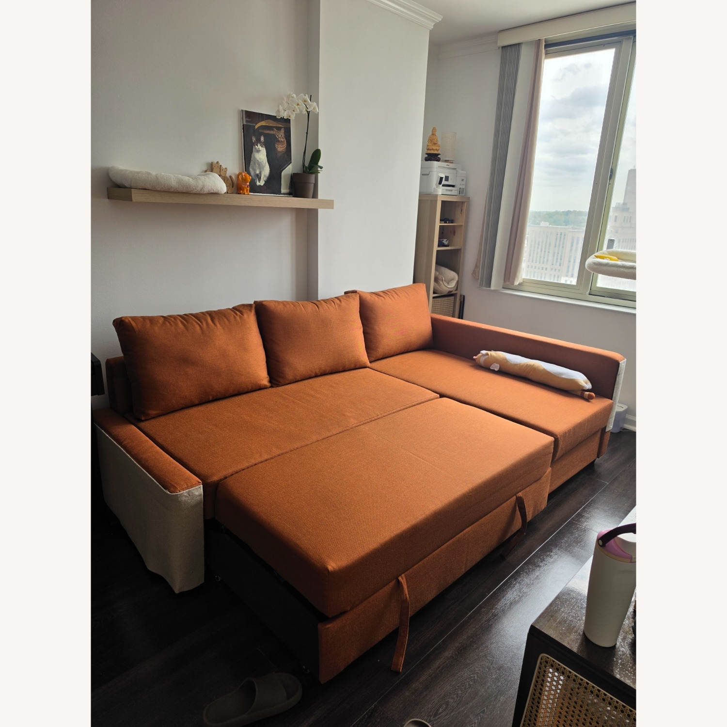 IKEA Friheten Orange Fabric Sleeper Sofa - image-4