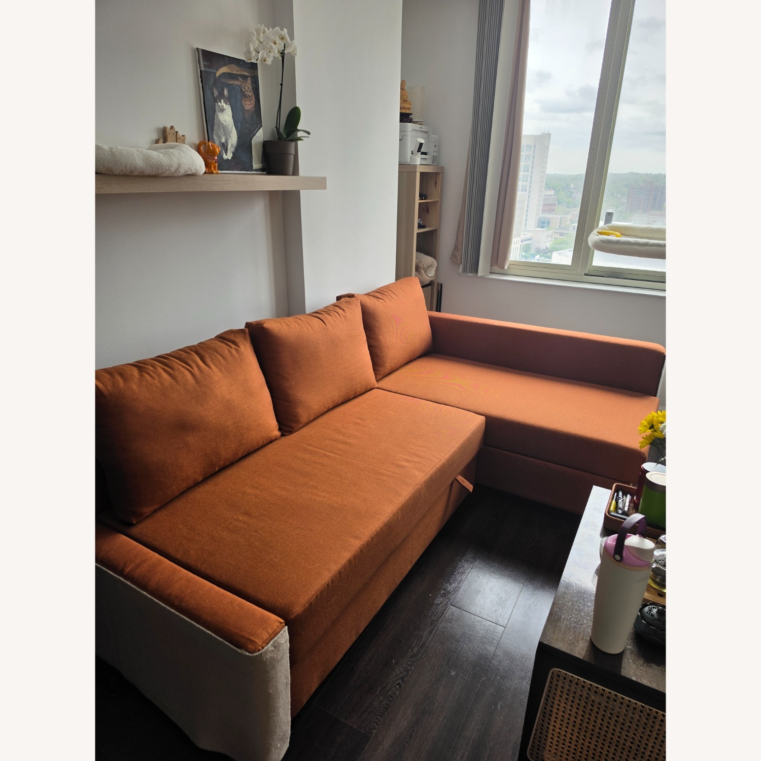 IKEA Friheten Orange Fabric Sleeper Sofa - image-1