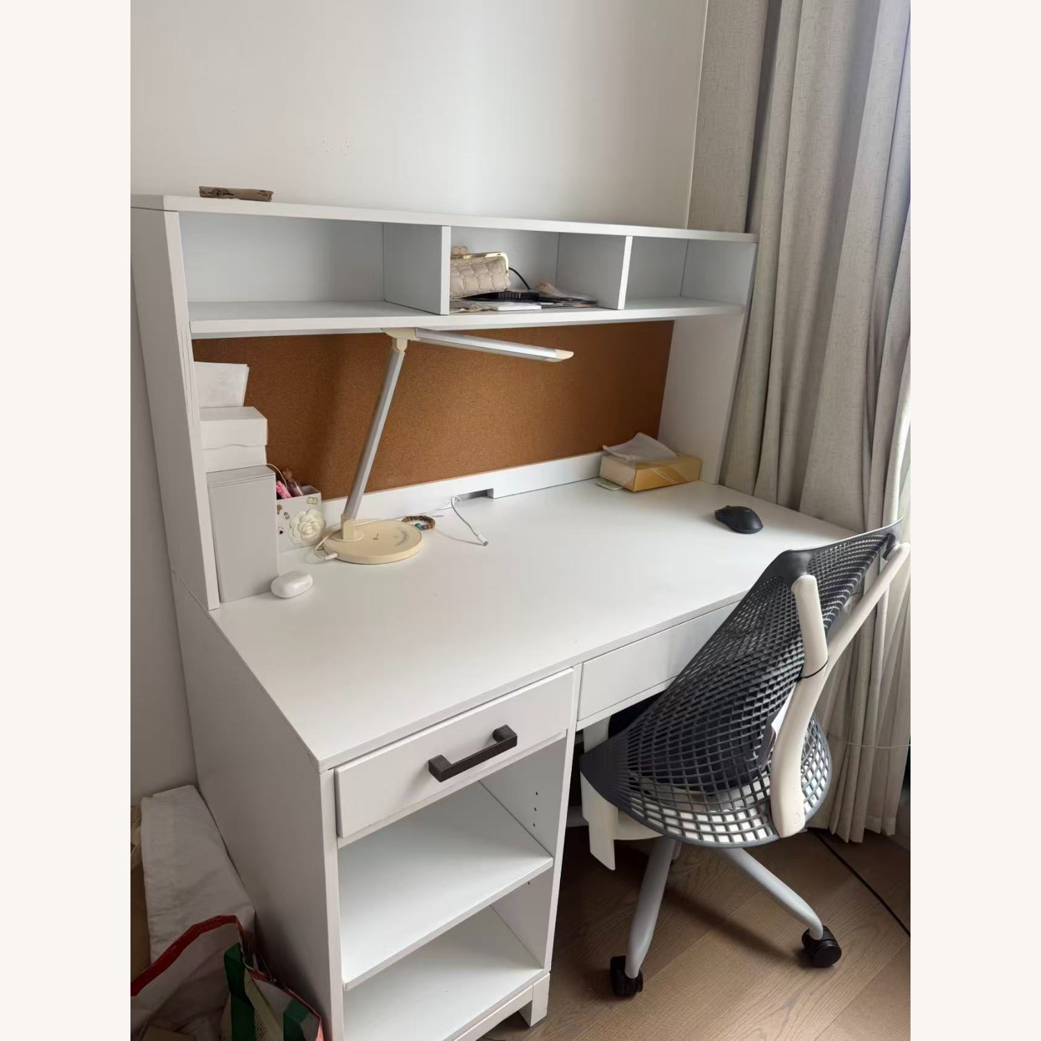 Crate & Barrel Parke White Wood Desk with Hutch - image-2
