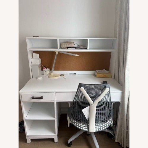 Used Crate & Barrel Parke White Wood Desk with Hutch for sale on AptDeco