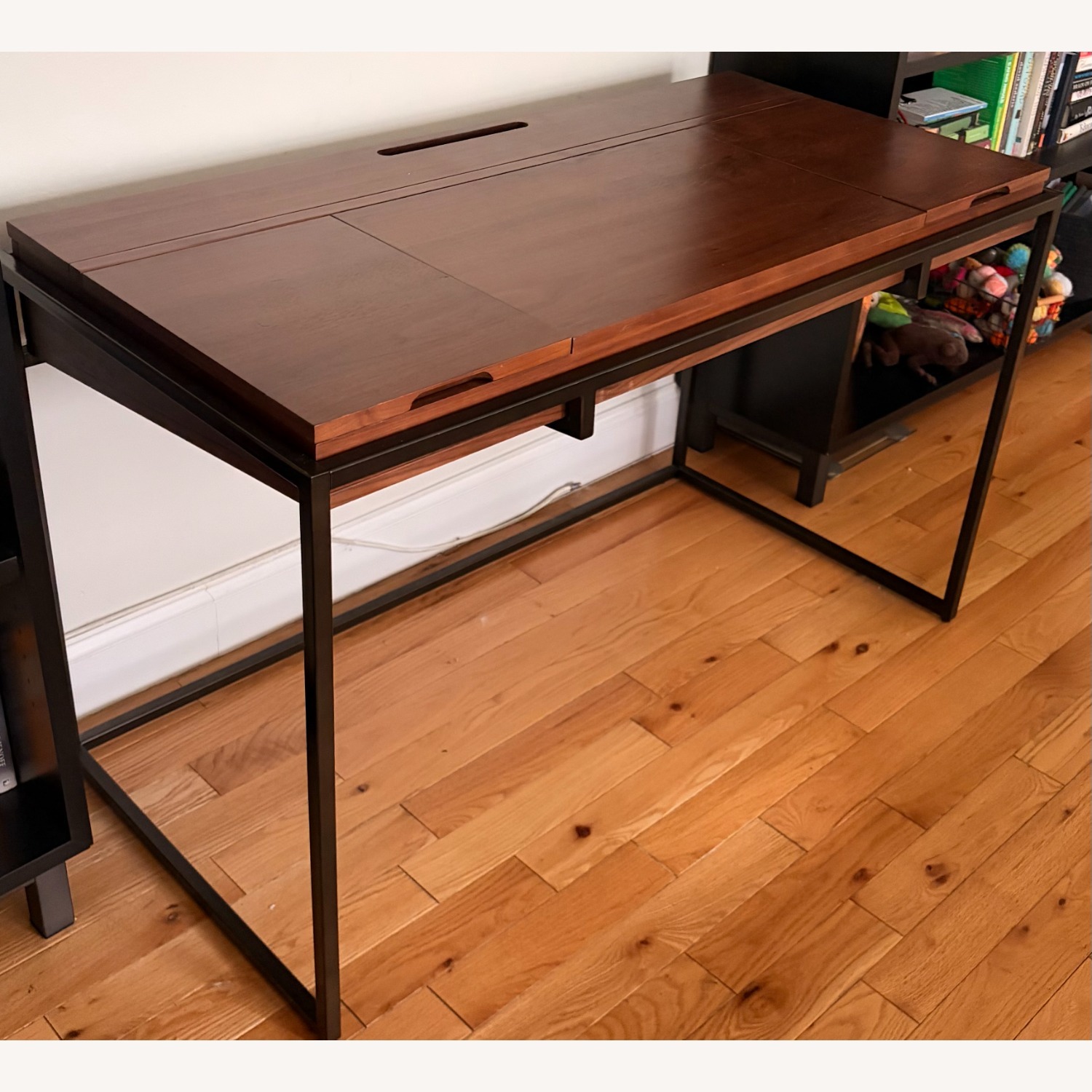 Article Oscura Dark Brown Wood Desk W Metal Frame - image-1