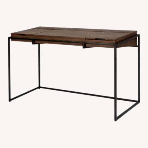 Used Article Oscura Dark Brown Wood Desk W Metal Frame for sale on AptDeco