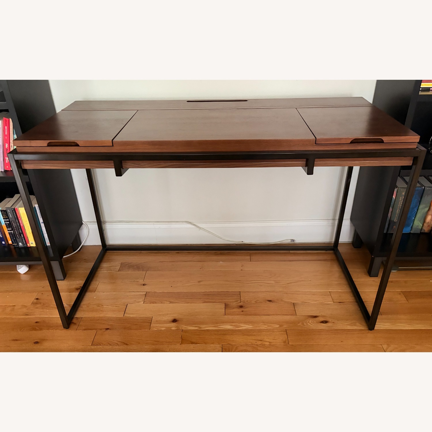 Article Oscura Dark Brown Wood Desk W Metal Frame - image-2