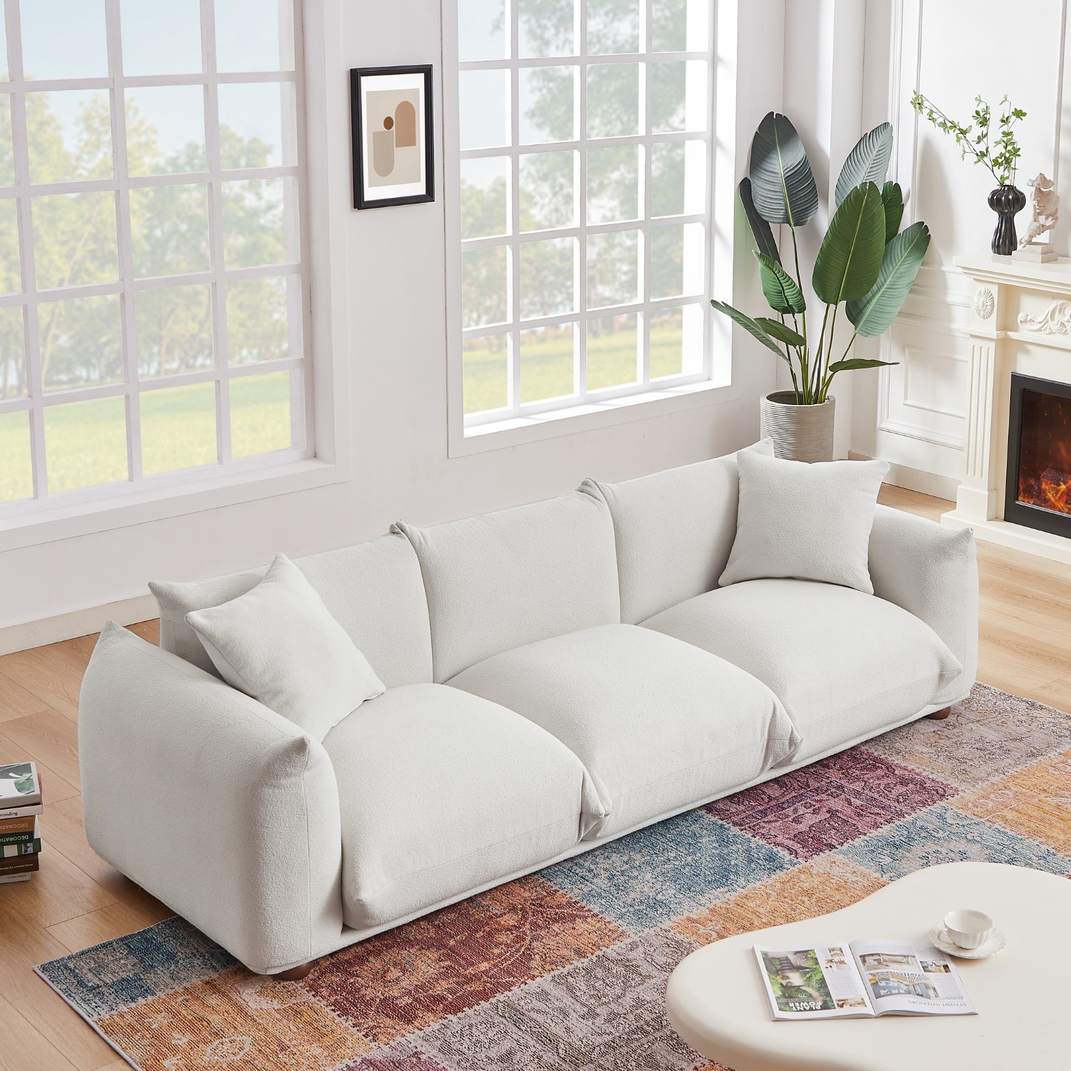 Midinmod White Fabric 3+ Seater Sofa - image-2