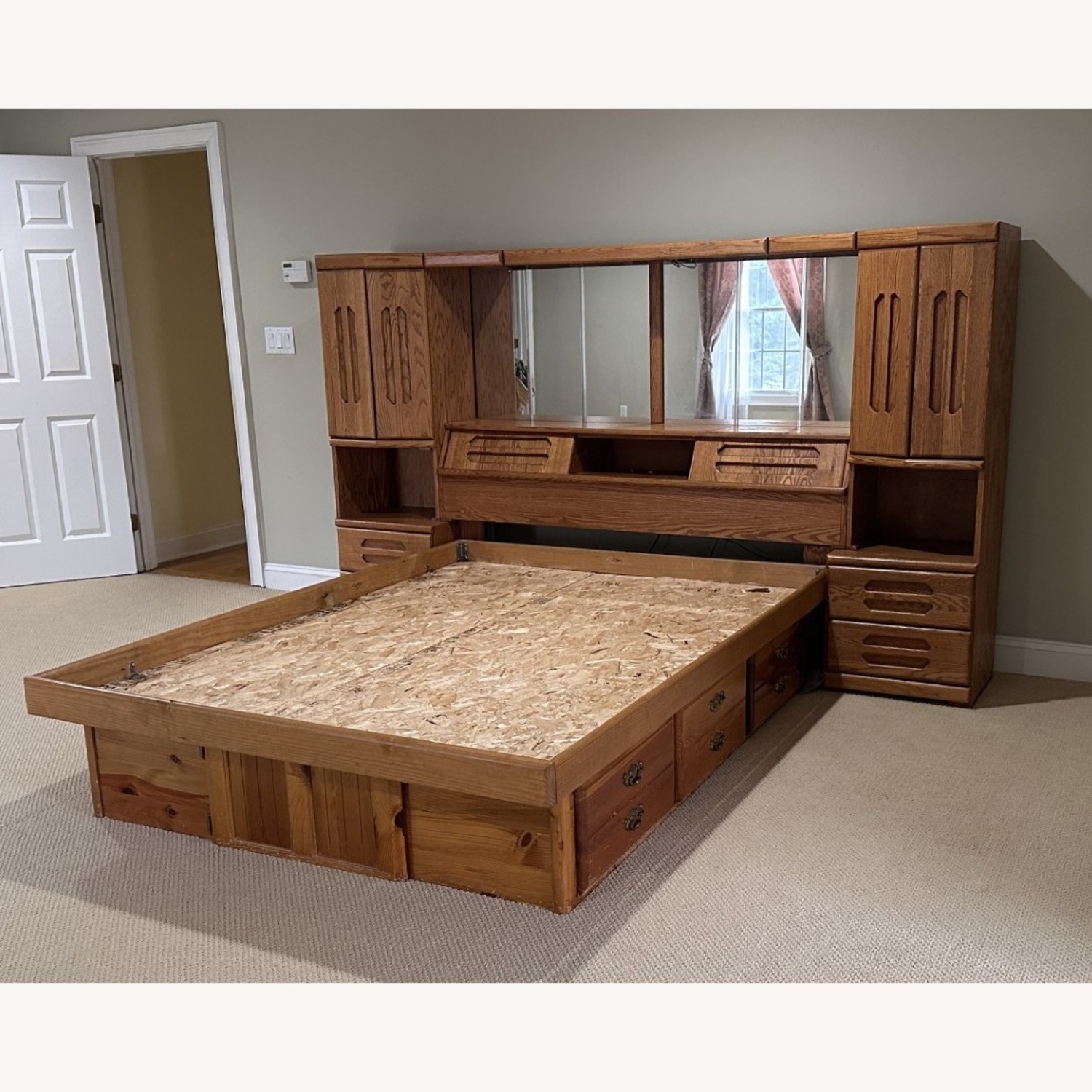 One piece Queen Bed, Mirror Headboard Nightstands - image-2