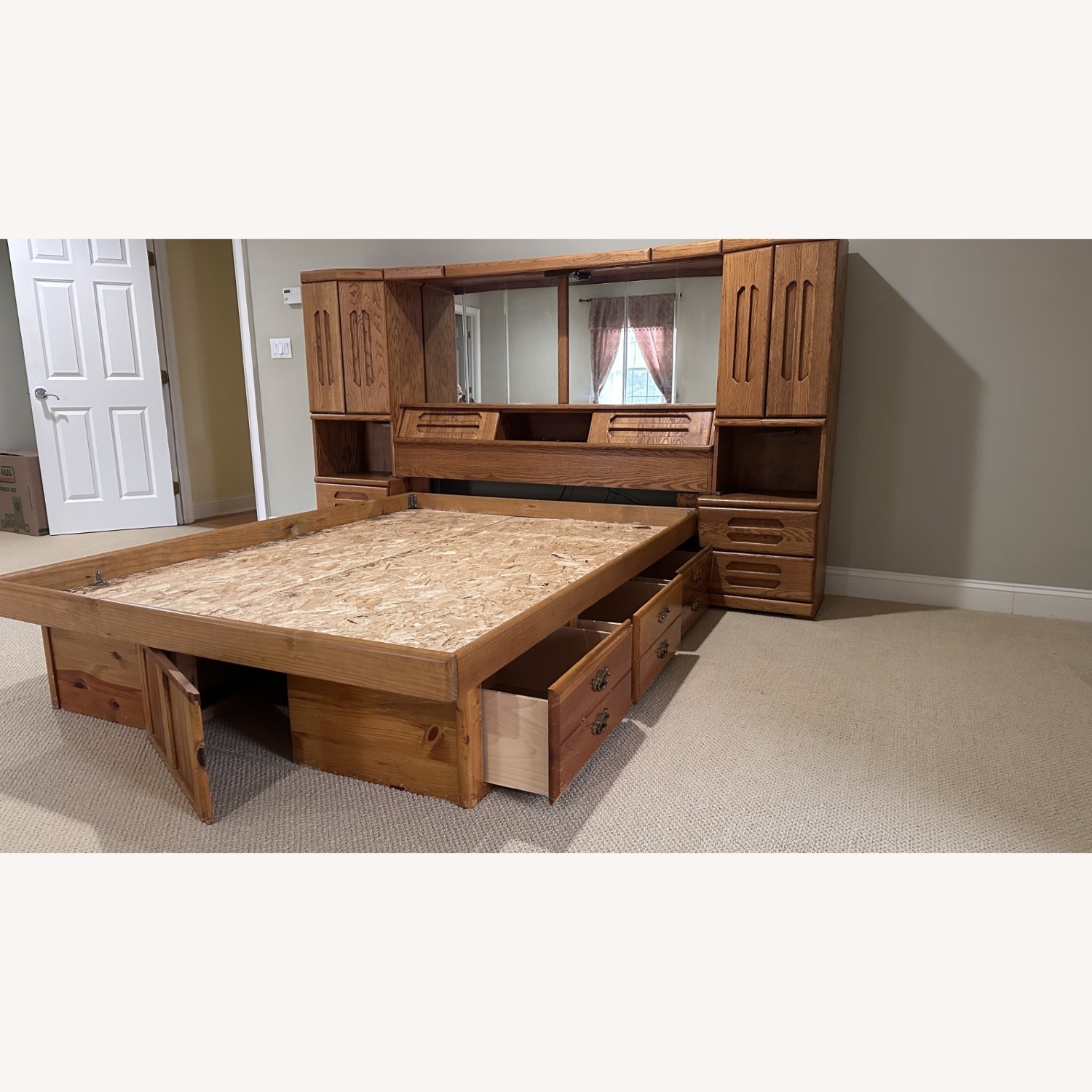 One piece Queen Bed, Mirror Headboard Nightstands - image-3