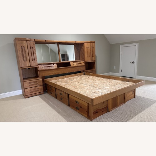 Used One piece Queen Bed, Mirror Headboard Nightstands for sale on AptDeco
