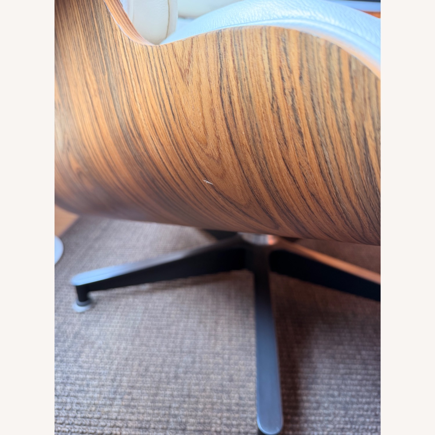 Off-White Leather Chair and Ottoman - image-5