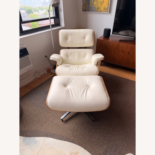 Used Off-White Leather Chair and Ottoman for sale on AptDeco