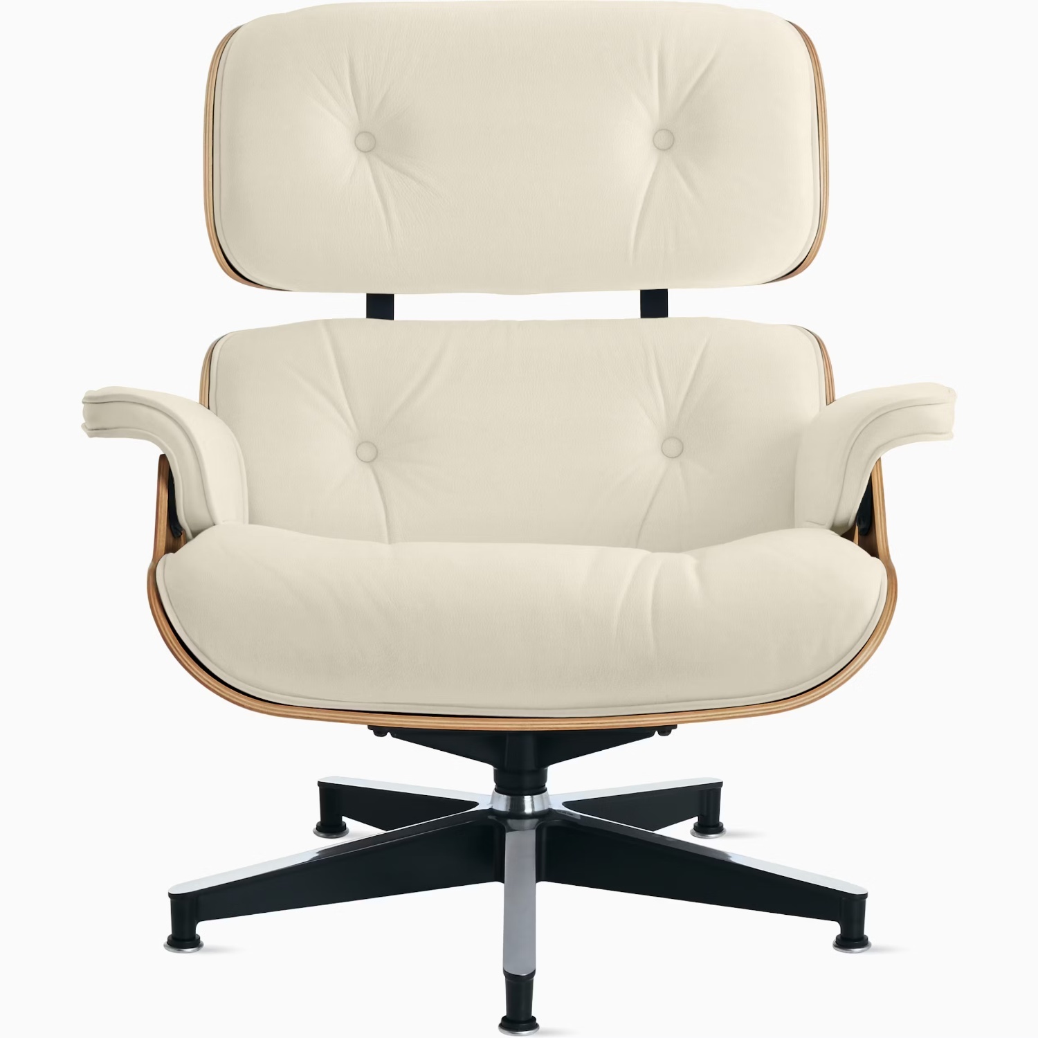 Off-White Leather Chair and Ottoman - image-6