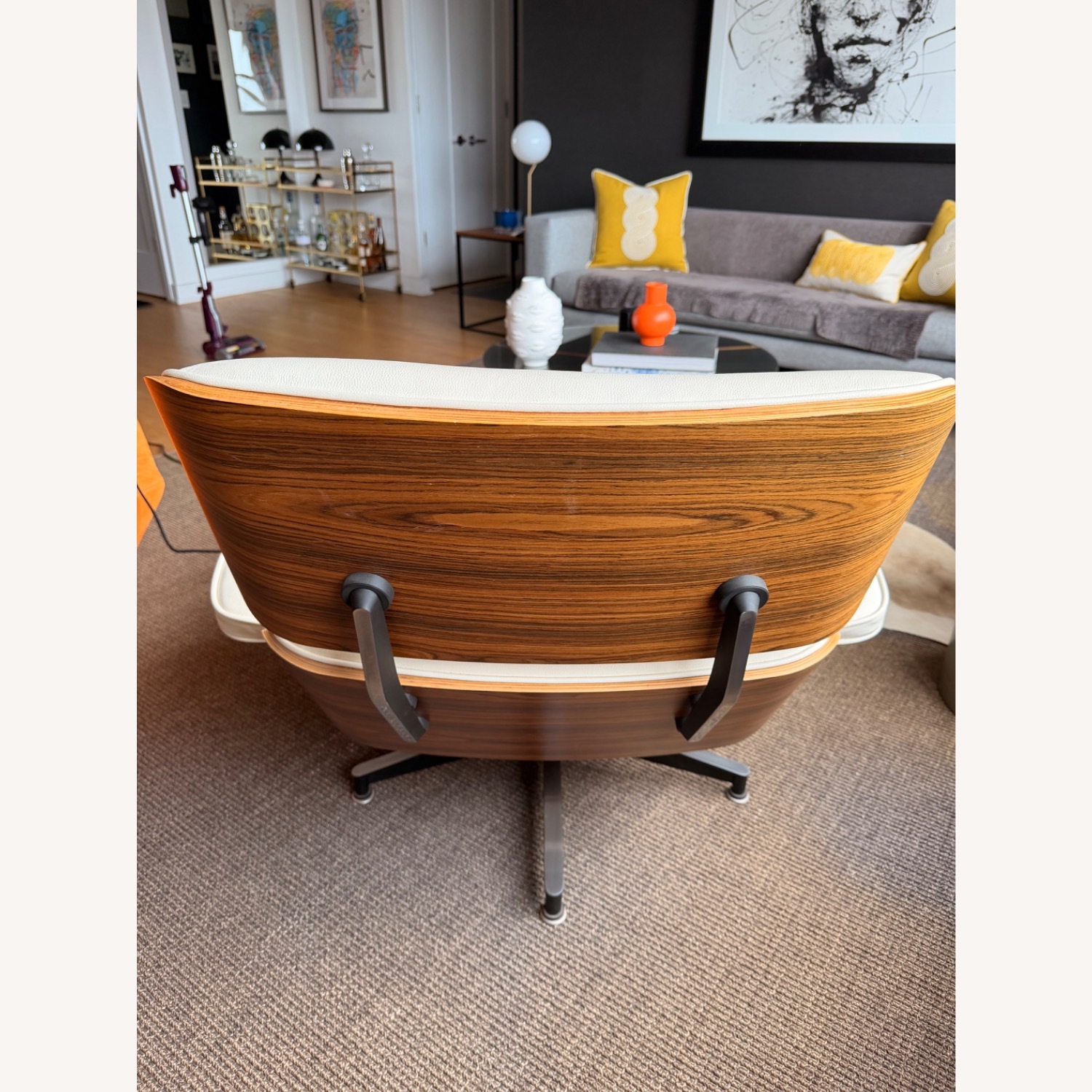 Off-White Leather Chair and Ottoman - image-4