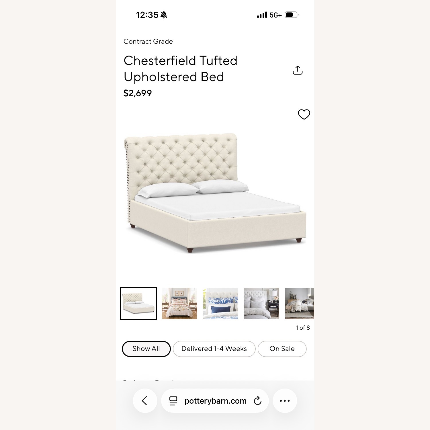 Pottery Barn Chesterfield Ivory Fabric Queen Bed - image-1