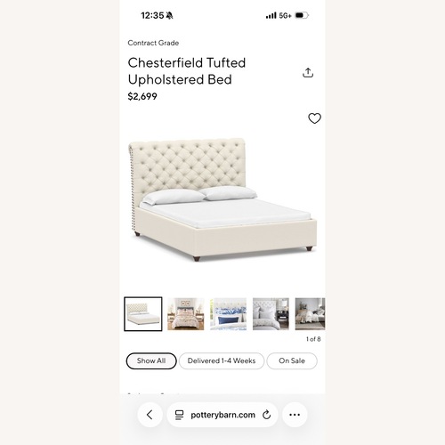 Used Pottery Barn Chesterfield Ivory Fabric Queen Bed for sale on AptDeco