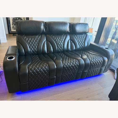 Used Bob's Discount Furniture Black Leather 3 Seat Sofa for sale on AptDeco